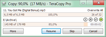TeraCopy 3.1 software screenshot