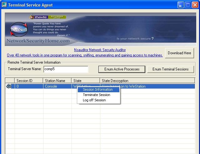 TerminalServiceAgent 1.0 software screenshot