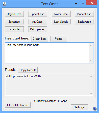 Text Caser 1.2 software screenshot