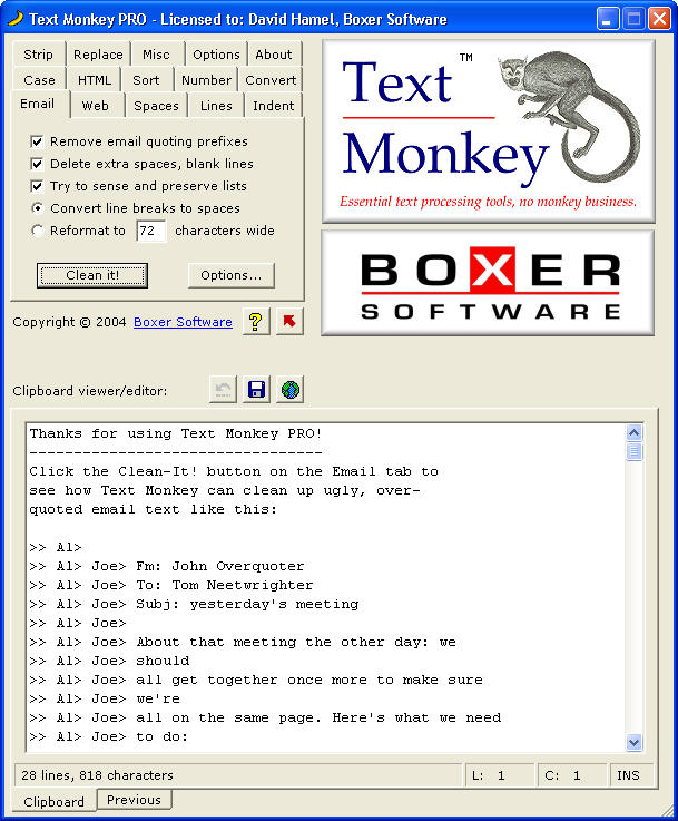 Text Monkey Lite 1.0.1 software screenshot