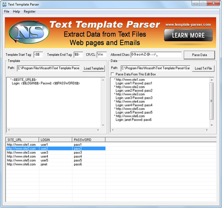 Text Template Parser 2.4.6 software screenshot