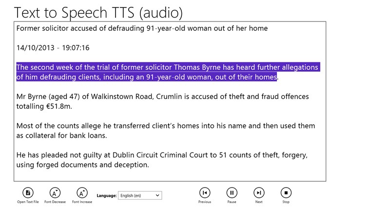 Text to Speech TTS for Windows 8 1.0.0.3 software screenshot