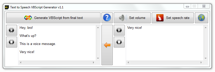 Text to Speech VBScript Generator 1.1 software screenshot