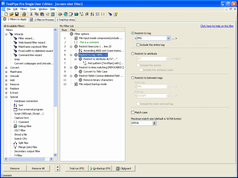 TextPipe Engine 9.9 software screenshot