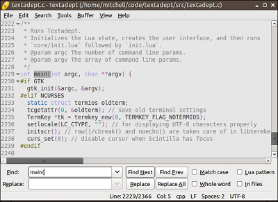 Textadept 9.4 software screenshot