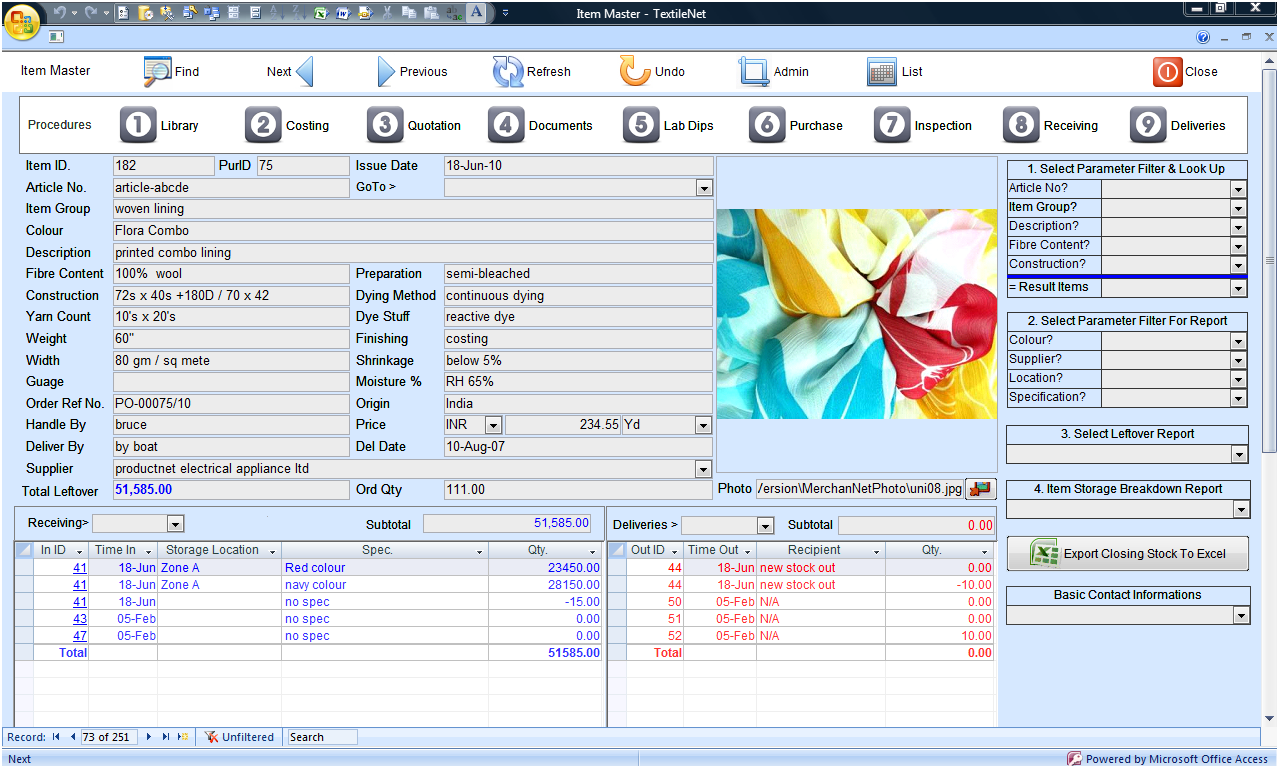 TextileNet 5.08 software screenshot