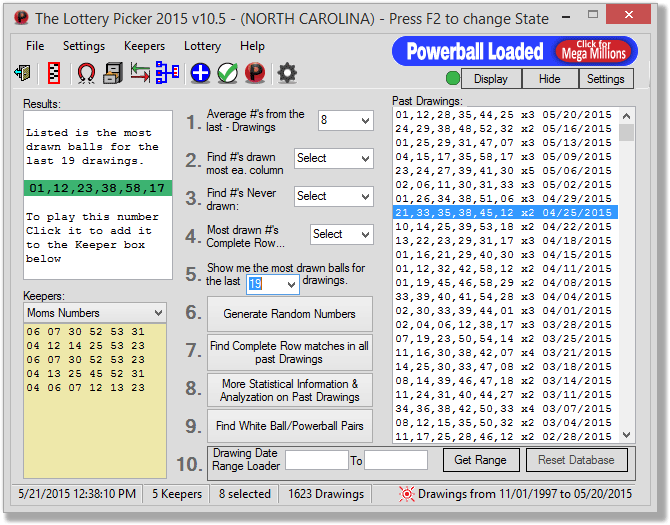The Lottery Picker 2015 10.5.0 software screenshot