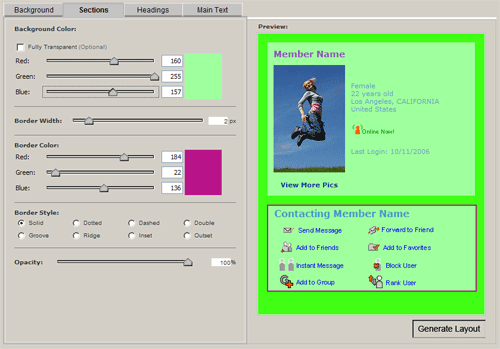 The Myspace Editor 1 software screenshot