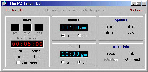 The PC Timer 4.0 software screenshot