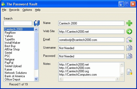 The Password Vault 2.0 software screenshot