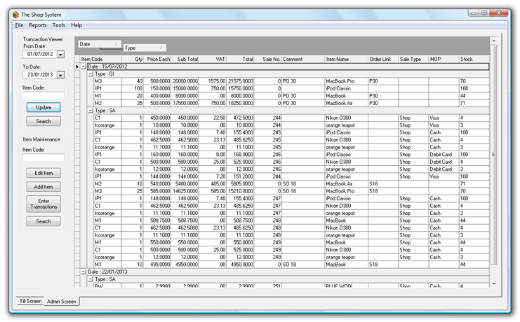 The Shop System 7.26 software screenshot