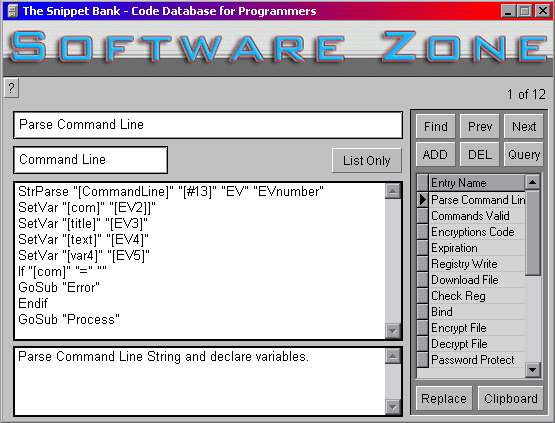 The Snippet Bank 1.1 software screenshot