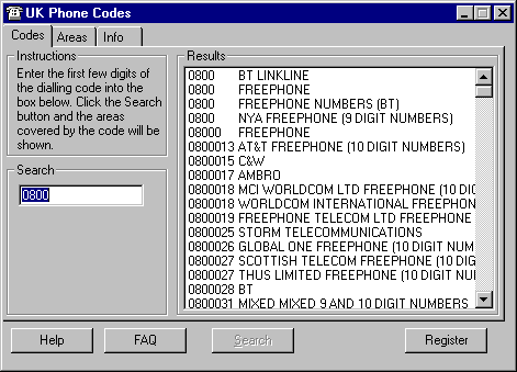 The UK Telephone Number Locator 2.3 software screenshot