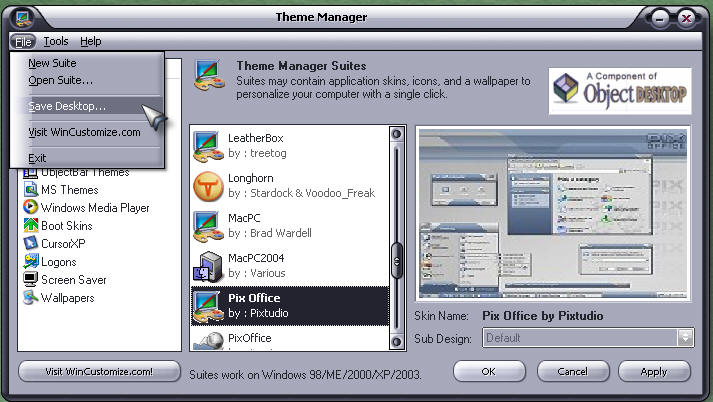 Theme Manager 2.03 software screenshot