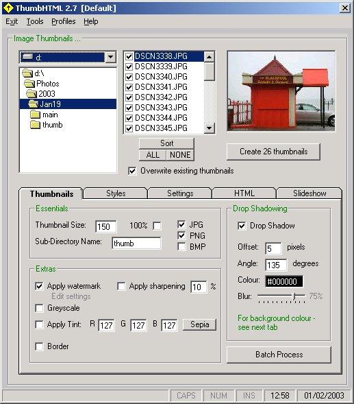 ThumbHTML 2.8.0 software screenshot