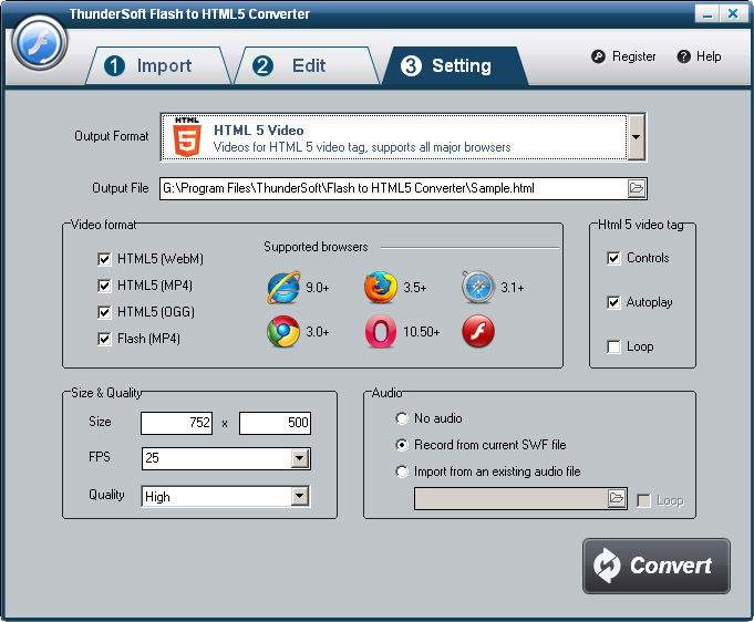ThunderSoft Flash to HTML5 Converter 2.5.0 software screenshot
