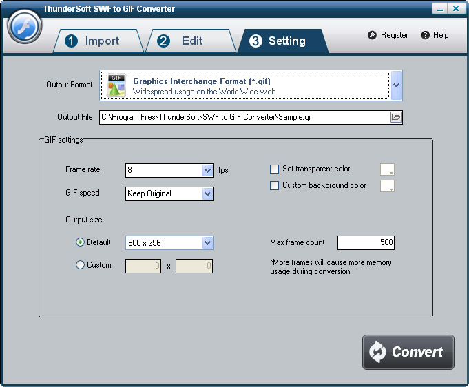 ThunderSoft SWF to GIF Converter 2.4.7 software screenshot