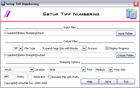 Tiff Numbering 1.0 software screenshot