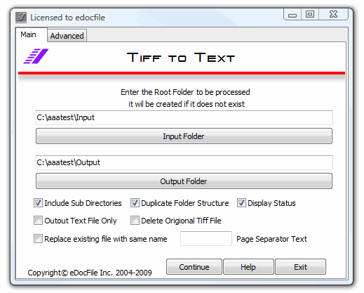 Tiff to Text 3.0 software screenshot