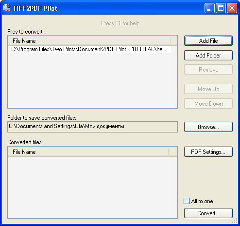 Tiff2PDF Pilot 2.16.108 software screenshot