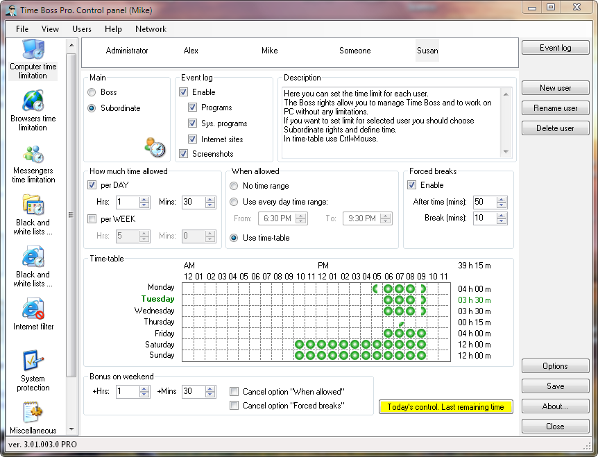 Time Boss 3.22.001 software screenshot
