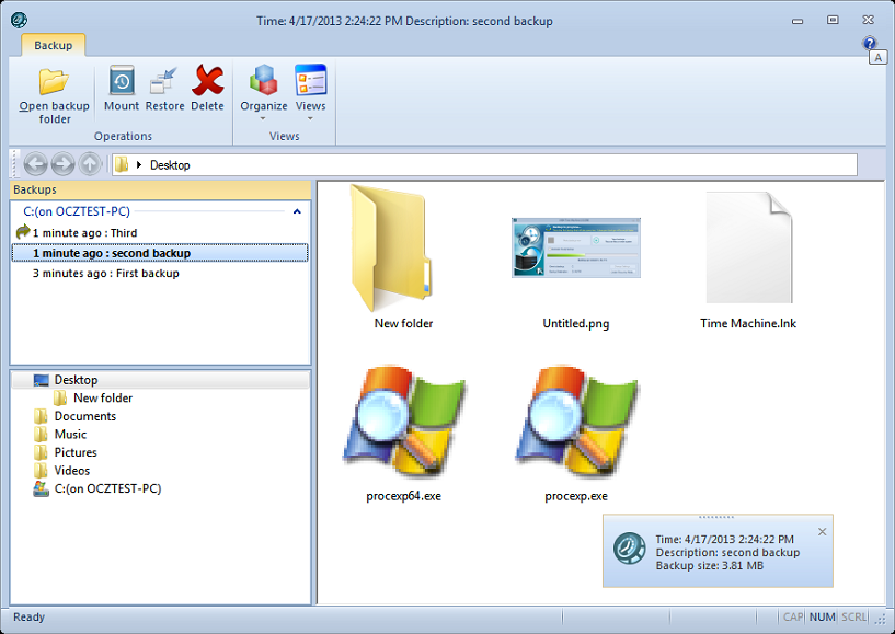 Time Machine 2.0.0.627 Beta software screenshot