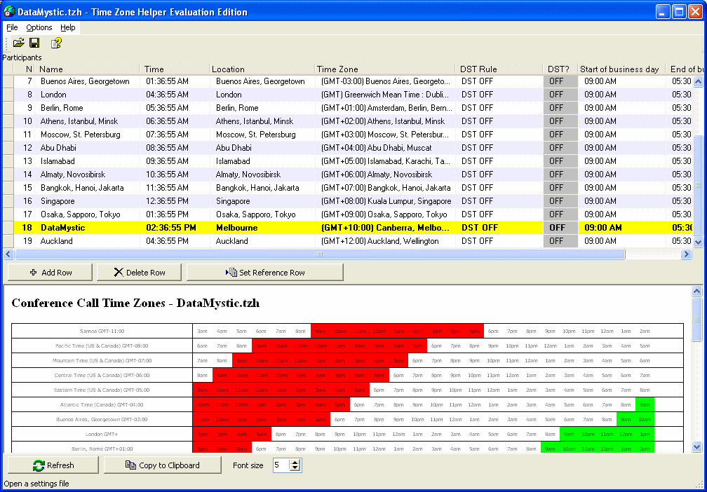 Time Zone Helper 3.7 software screenshot
