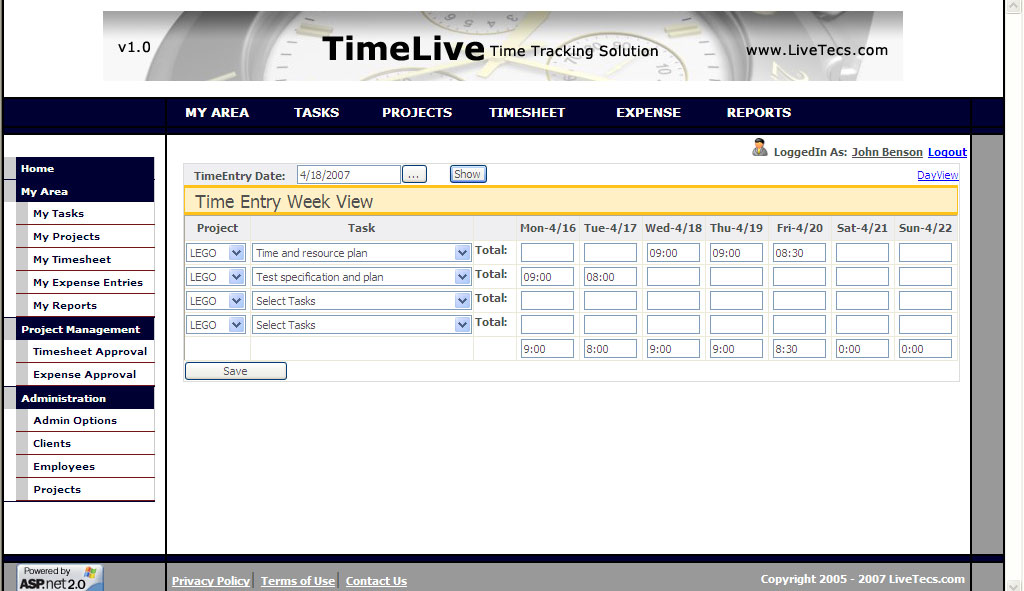 Time and expense 3.9.1 software screenshot