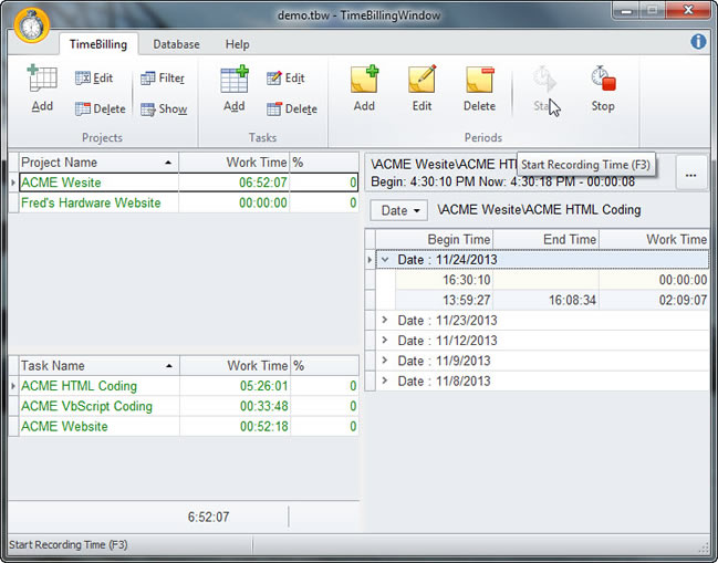TimeBillingWindow 2.0.15.0 software screenshot