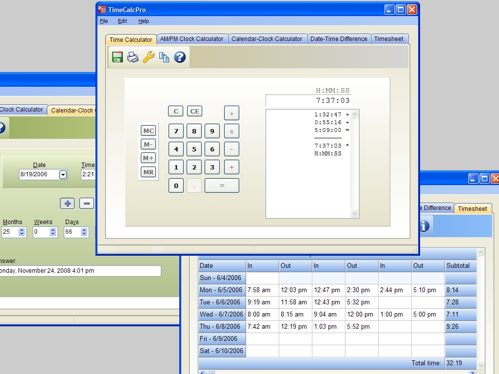 TimeCalcPro 3.12 software screenshot