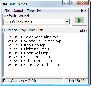 TimeChimes Automated Audio Player 2.00 software screenshot