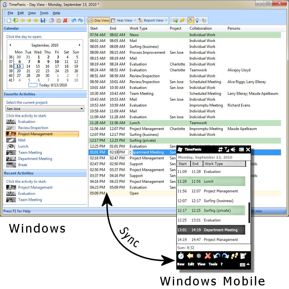 TimePanic for Windows and Pocket PC 2.8 software screenshot