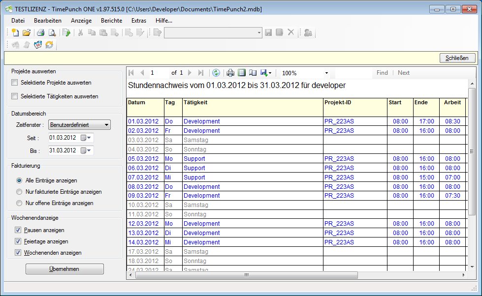 TimePunch ONE 2.7.617.0 software screenshot