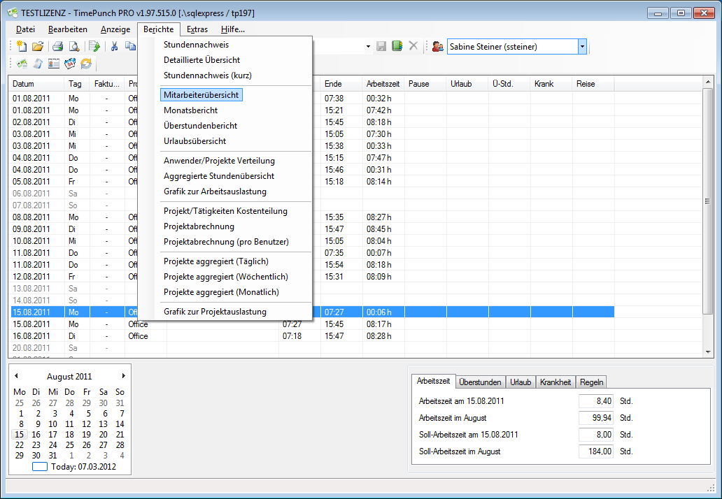 TimePunch PRO 2.7.617.0 software screenshot