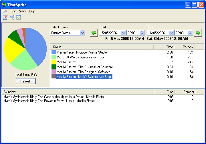 TimeSprite Automatic Time Tracking 2.1.3 software screenshot