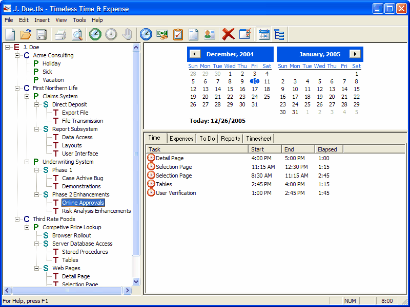 Timeless Time & Expense Personal 2.60.21 software screenshot