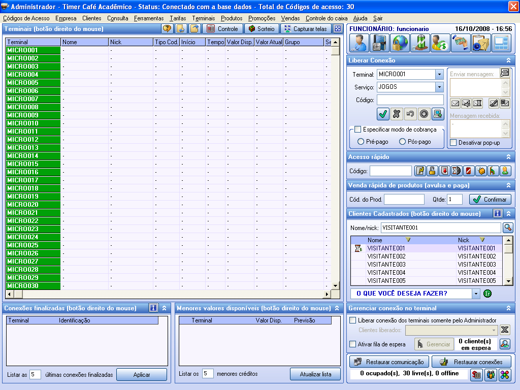 Timer Cafe FREE - Lan-House Manager 4.3.61 software screenshot