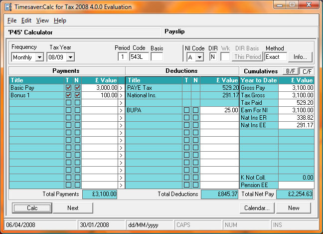 Timesaver: Calc for Tax 2013 9.0.7 software screenshot
