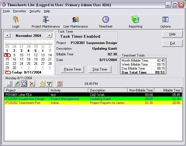 Timesheets Lite 3.5.9.0 software screenshot