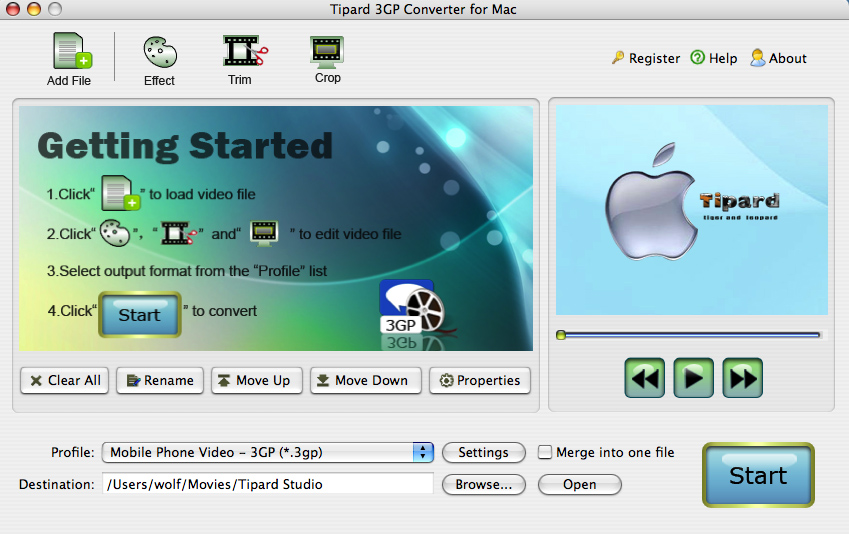 Tipard 3GP Converter for Mac 3.6.08 software screenshot