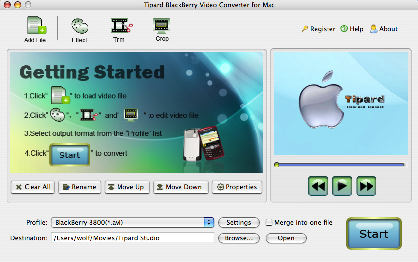 Tipard BlackBerry VideoConverter for Mac 3.6.06 software screenshot