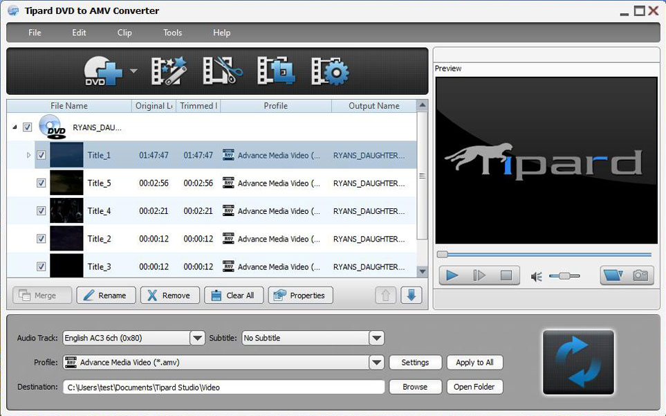 Tipard DVD to AMV Converter 6.1.16 software screenshot