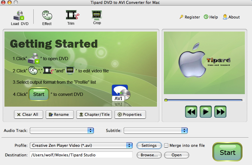 Tipard DVD to AVI Converter for Mac 3.6.06 software screenshot