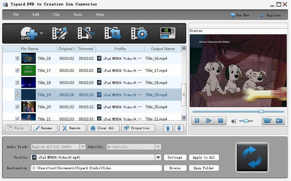Tipard DVD to Creative Zen Converter 6.1.16 software screenshot