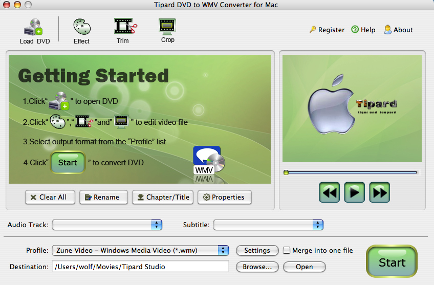 Tipard DVD to WMV Converter for Mac 3.6.06 software screenshot