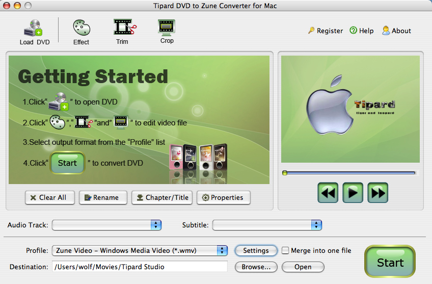 Tipard DVD to Zune Converter for Mac 3.6.06 software screenshot