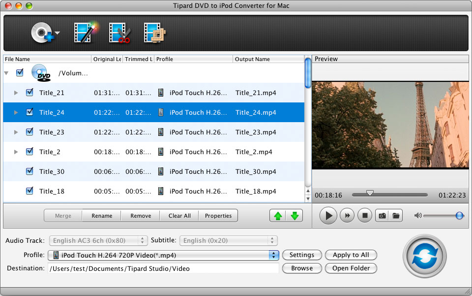 Tipard DVD to iPod Converter for Mac 4.1.32 software screenshot