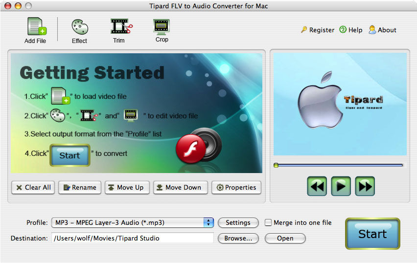 Tipard FLV to Audio Converter for Mac 3.6.06 software screenshot