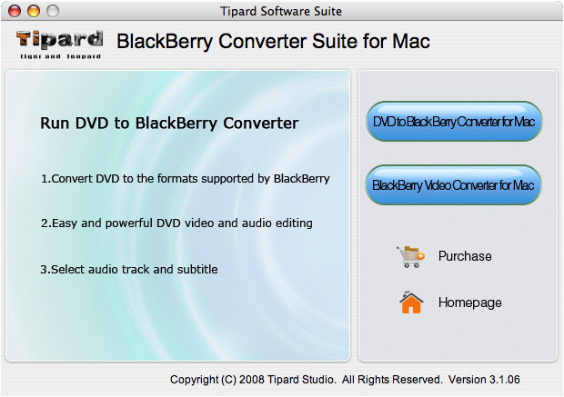 Tipard Mac BlackBerry Converter Suite 3.1.06 software screenshot