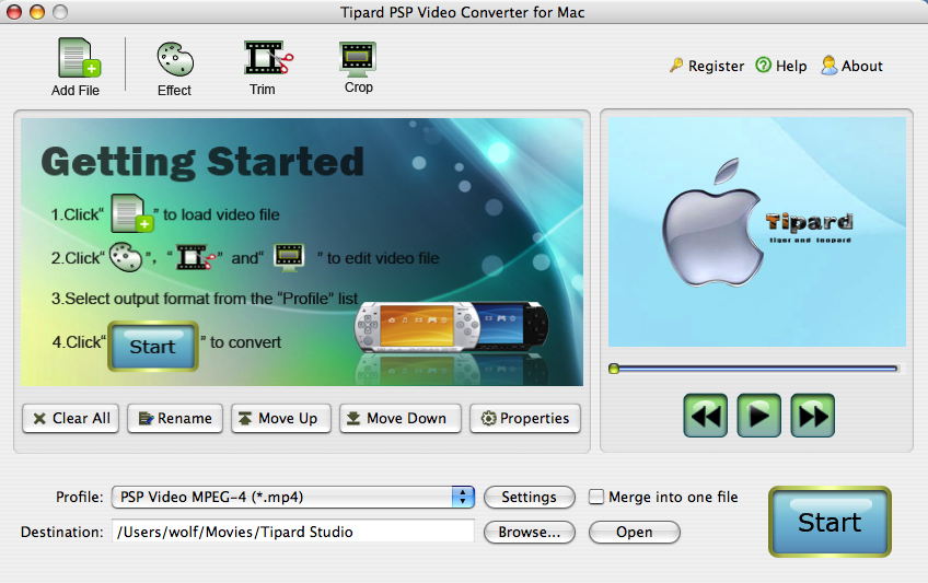 Tipard PSP Video Converter for Mac 3.6.06 software screenshot